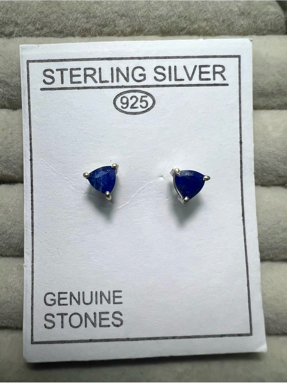 Sterling Silver Blue Sapphire Triangle Stud Earrings